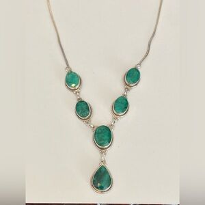 Sterling Silver Faceted Aventurine? Green Stone Adjustable Necklace